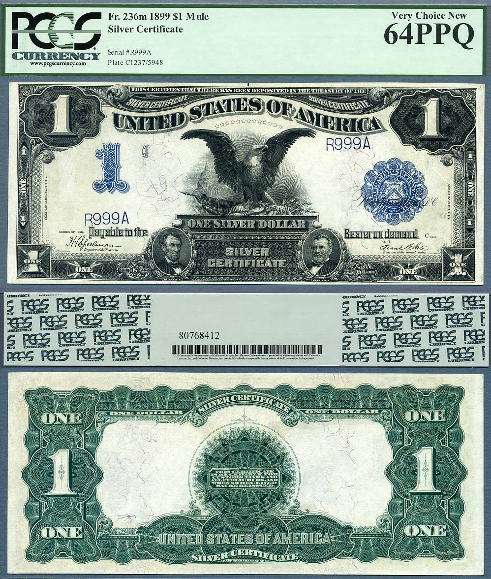 1899 $1 Silver Certificate Black Eagle FR-236m PMG CU64EPQ S/N R999A