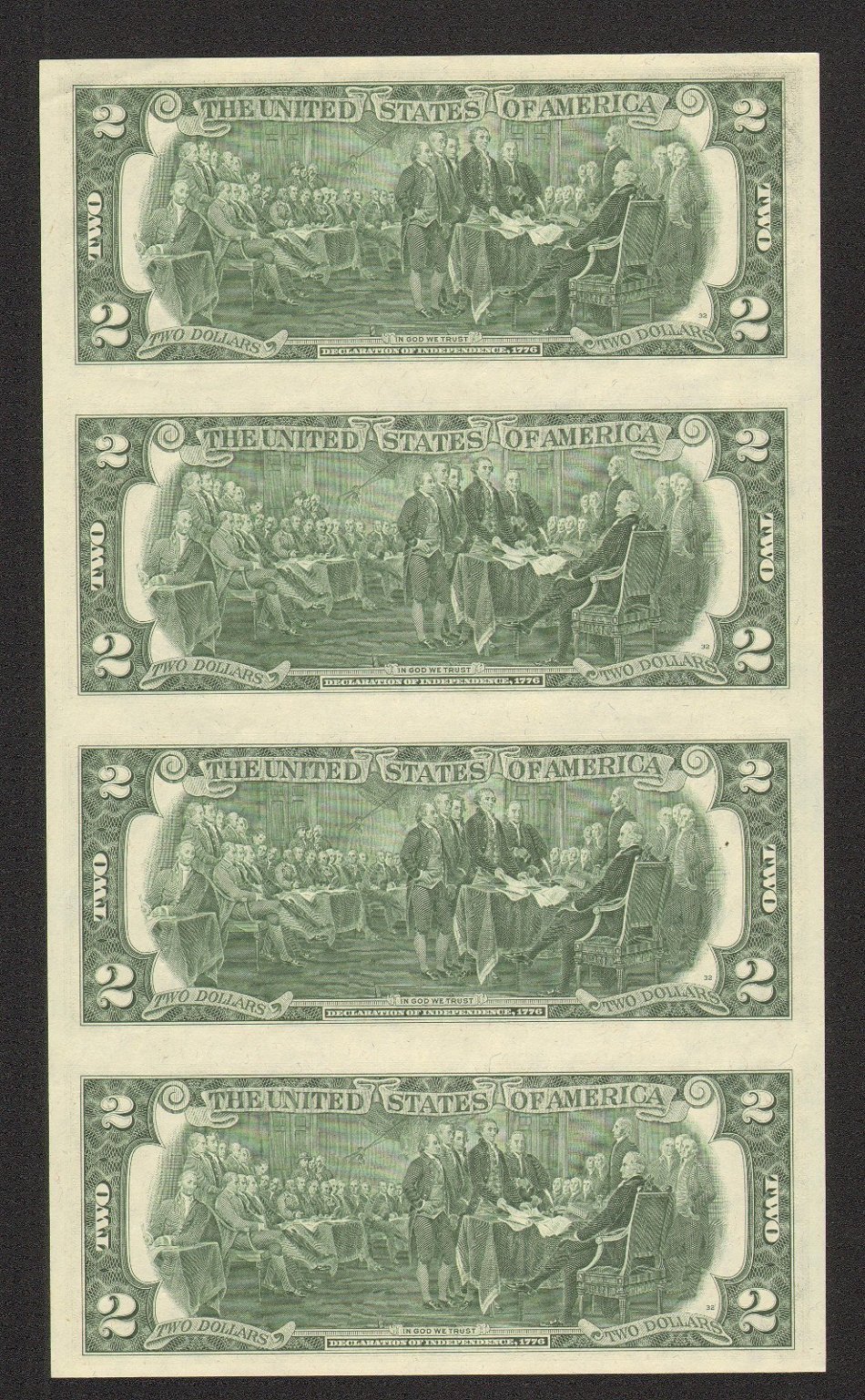 1976 $2 Federal Reserve 4 Note Uncut Star Sheet G* Chicago Illinois S/N G01050041*