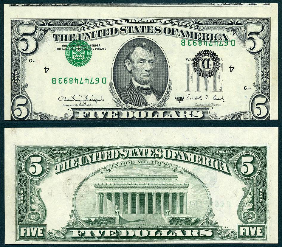1988A $5 FRN Inverted Overprint Type II