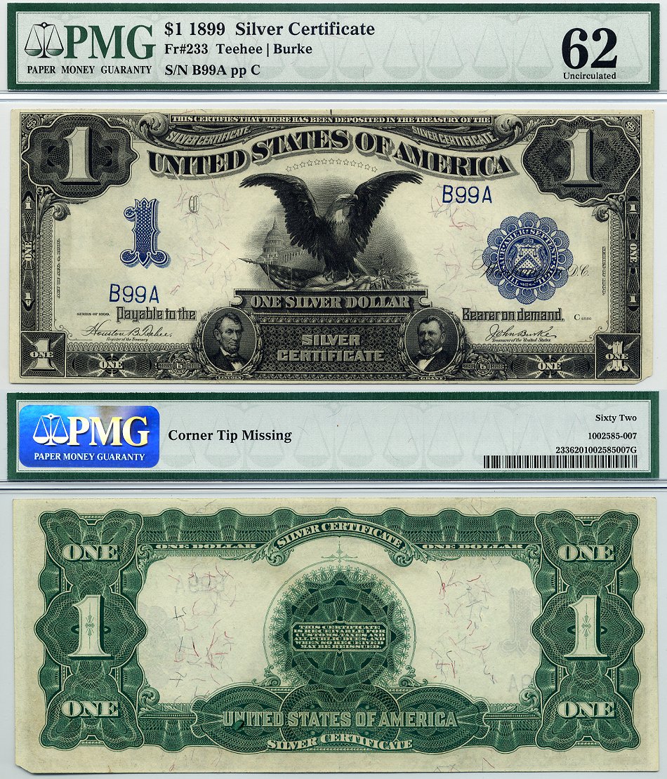 1899 $1 Silver Certificate "Black Eagle" FR-233 PMG CU62 S/N B99A