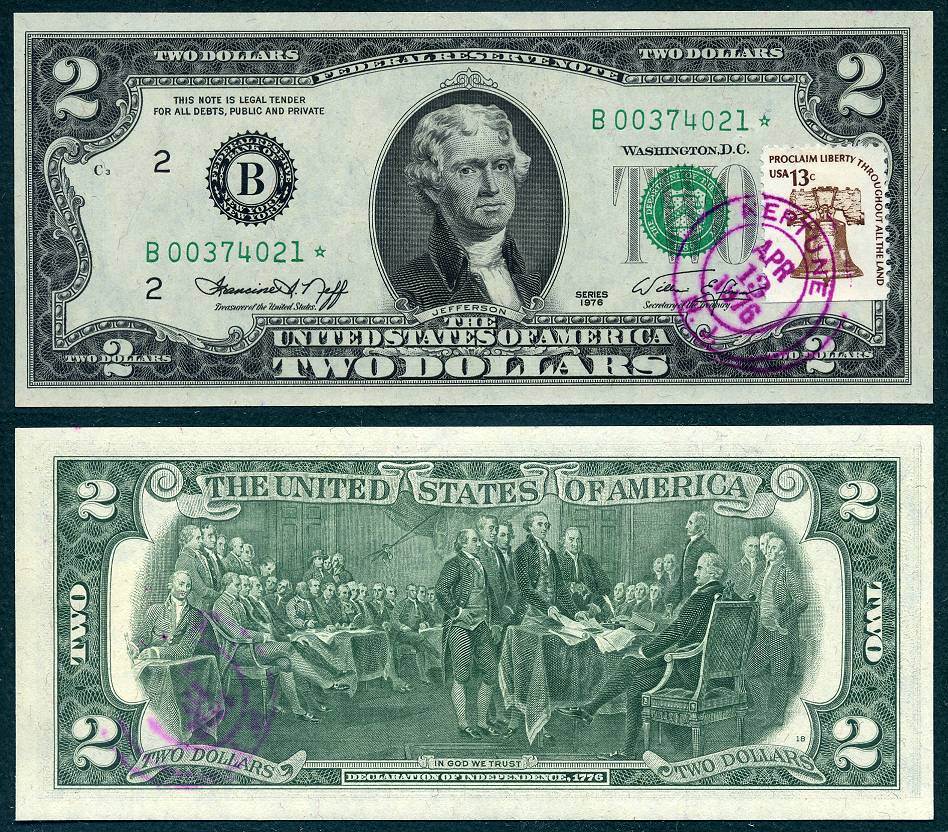 1976 $2 Federal Reserve Star Note FR1935-B* S/N B00374021*