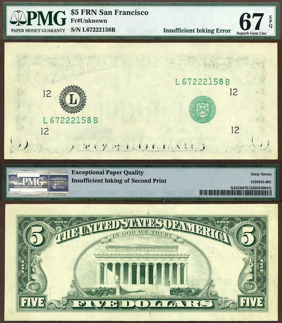 $5 FRN Insufficient Inking of the Second Printing