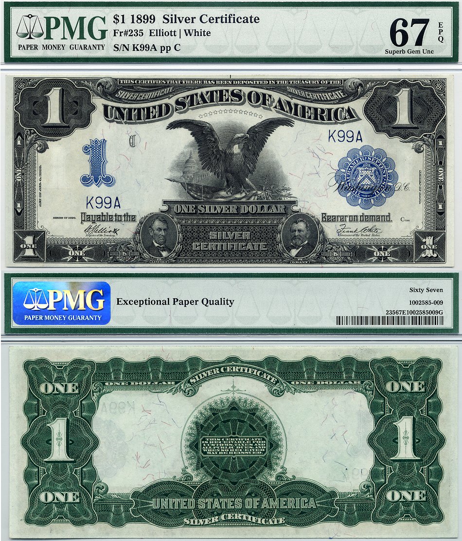 1899 $1 Silver Certificate "Black Eagle" FR-235 PMG Gem 67EPQ S/N K99A