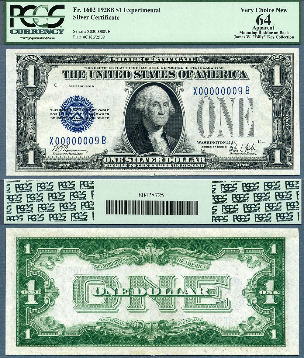 1928A 1928B $1 Silver Certificates Experimental Set Serial Number 9