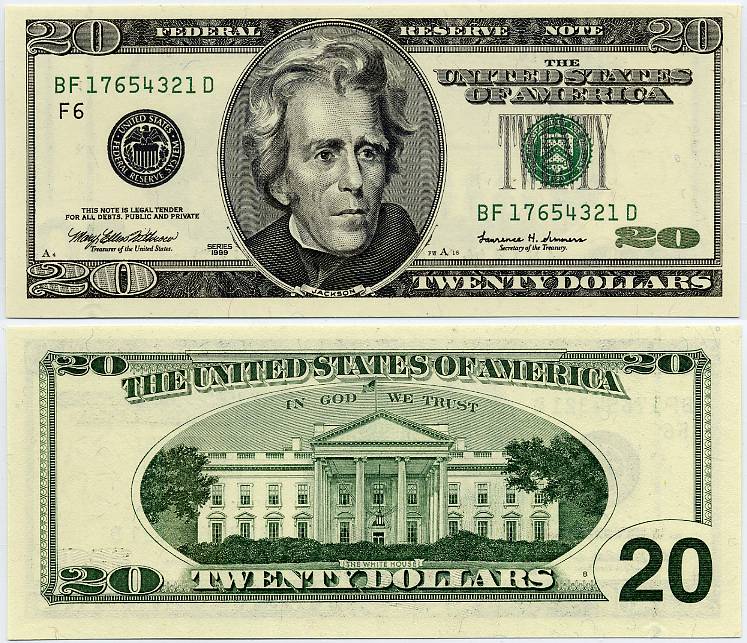 1999 $20 Federal Reserve Note Down Ladder S/N BF17654321D