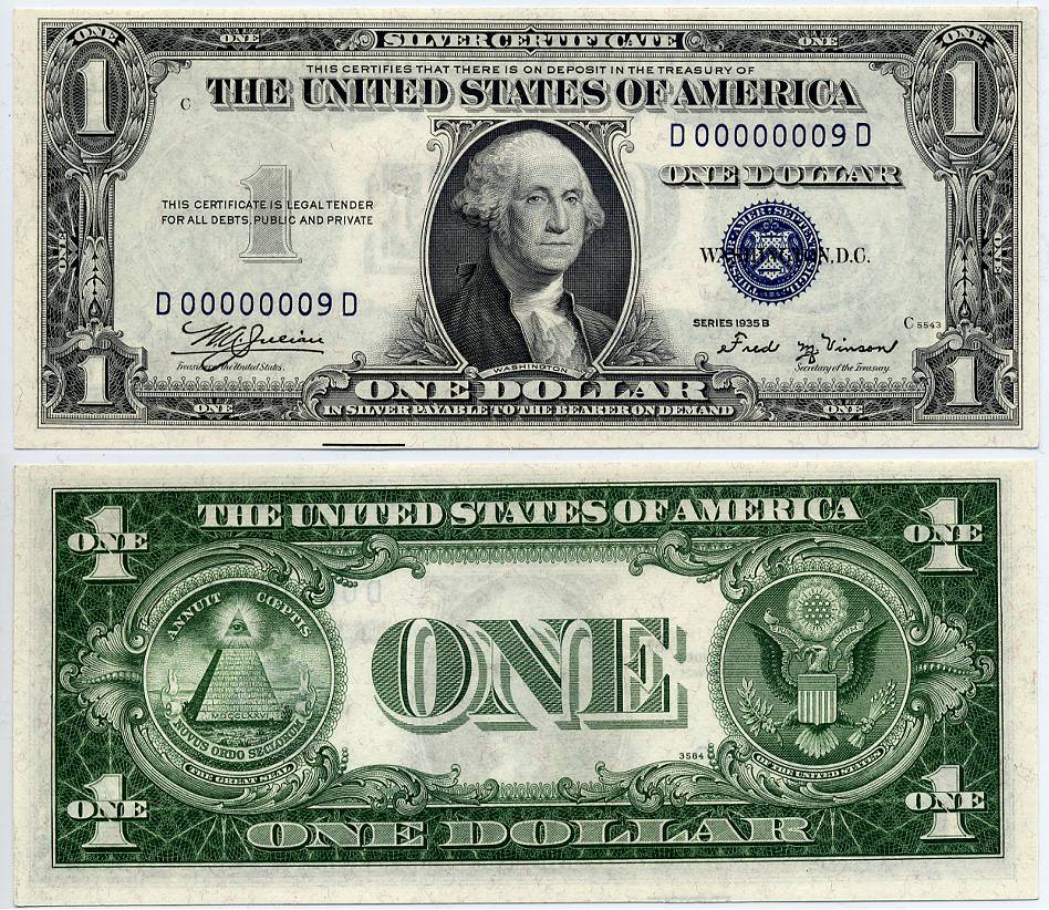 1935B $1 Silver Certificate S/N D00000009D