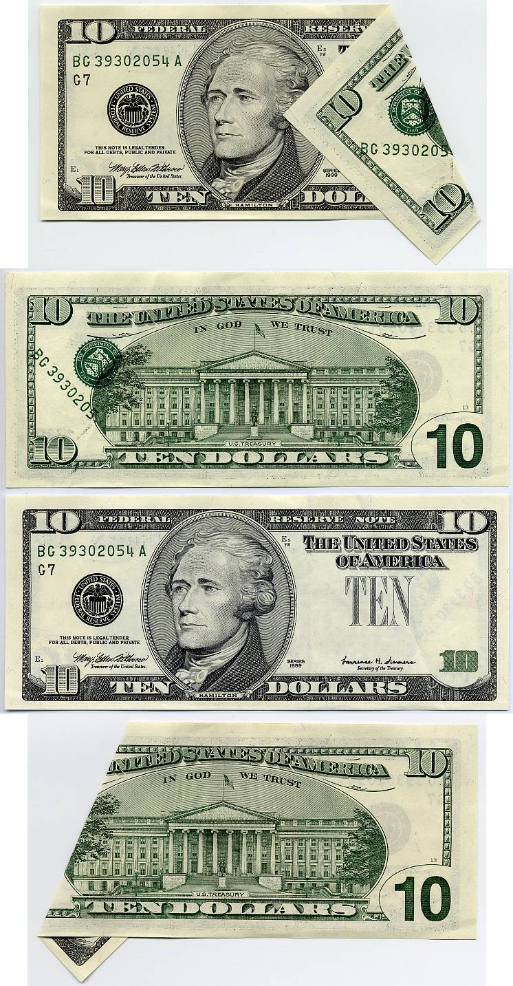 1999 $10 Federal Reserve Note With Fold Over Error