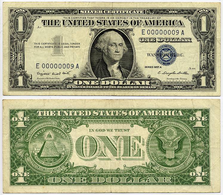 1957A $1 Silver Certificate S/N F00000009A