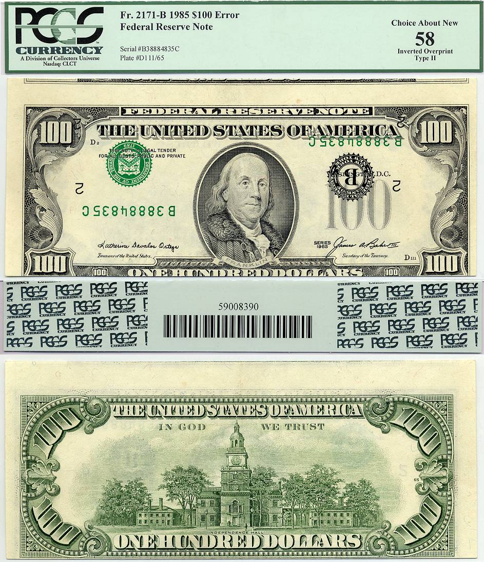 1985 $100 Federal Reserve Error Note