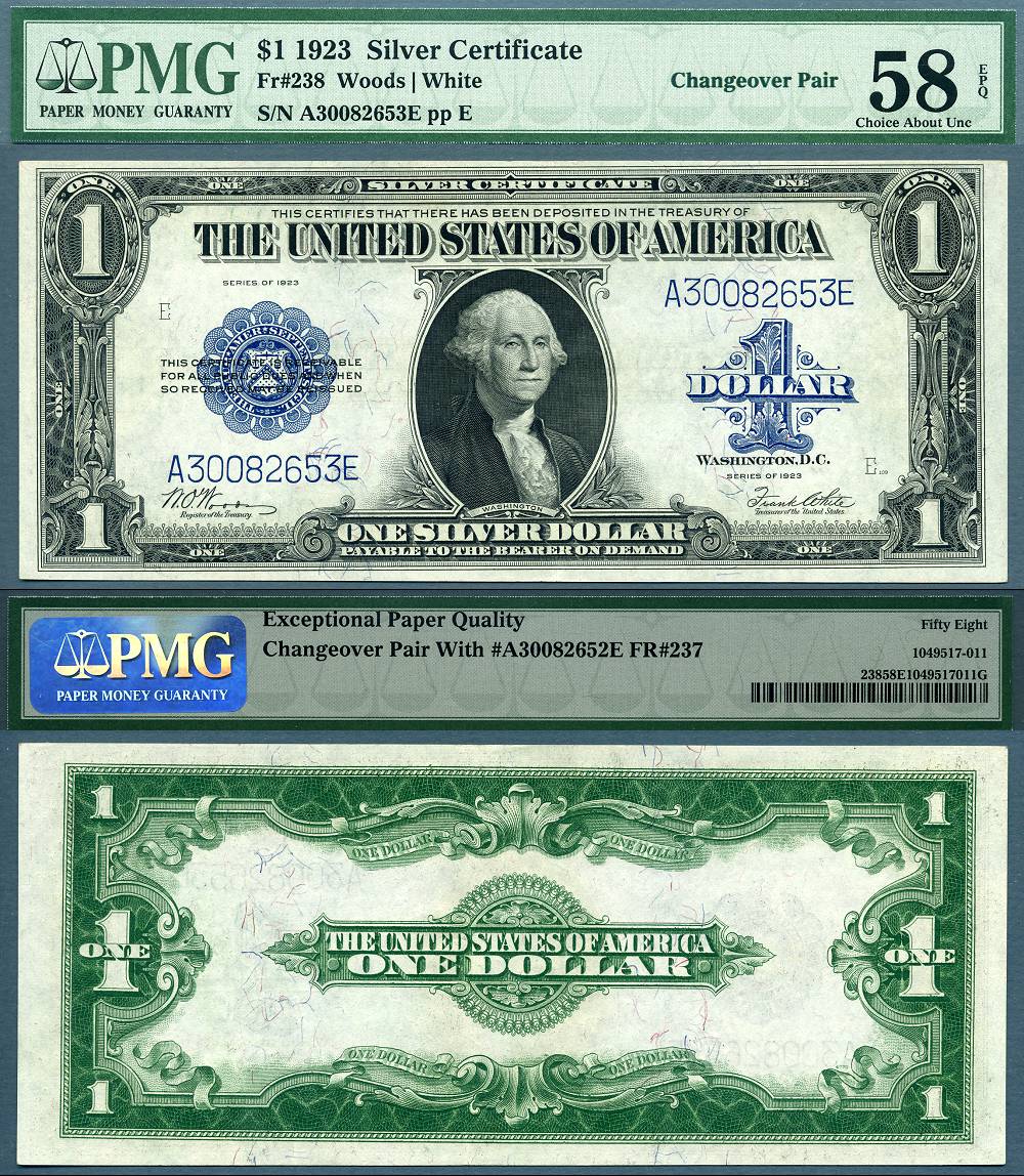 1923 $1 Silver Certificates "Change Over Pair"