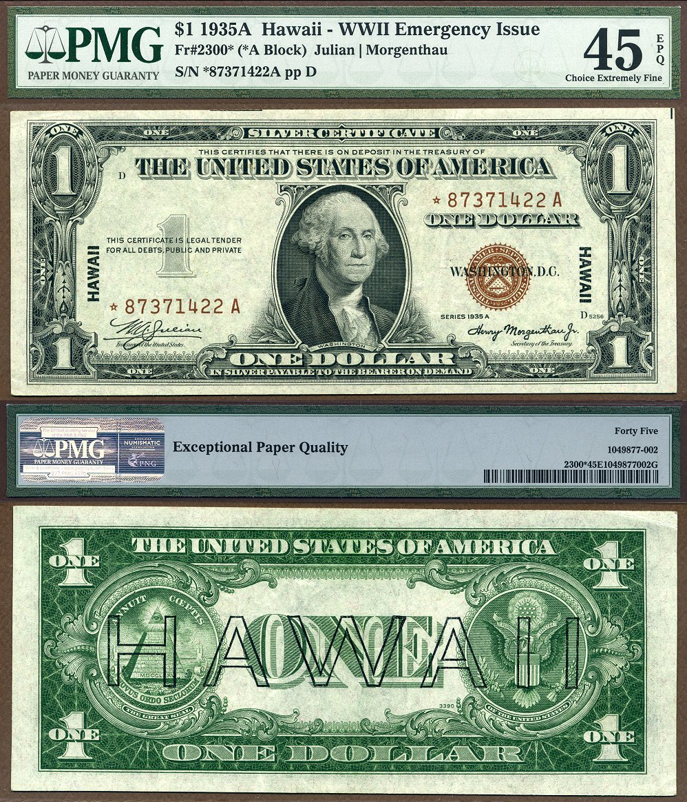 1935A $1 Hawaii Silver Certificate FR-2300* PMG EF 45EPQ 45PPQ S/N *87371422A