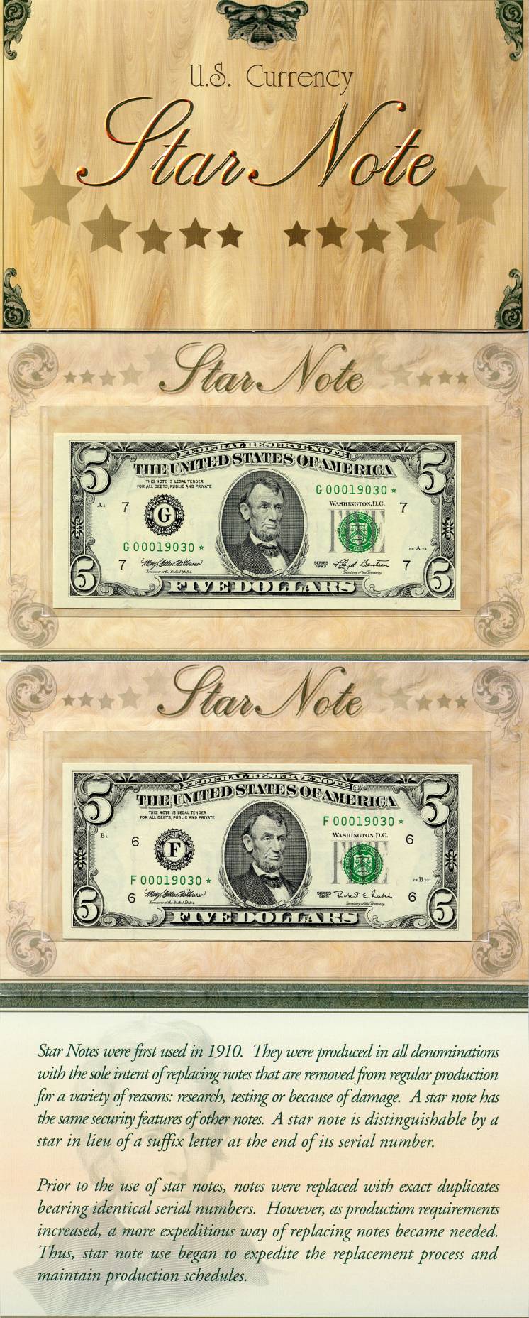 1995 $5 Single Atlanta Star Note and a Series 1993 $5 Single Chicago Star Note