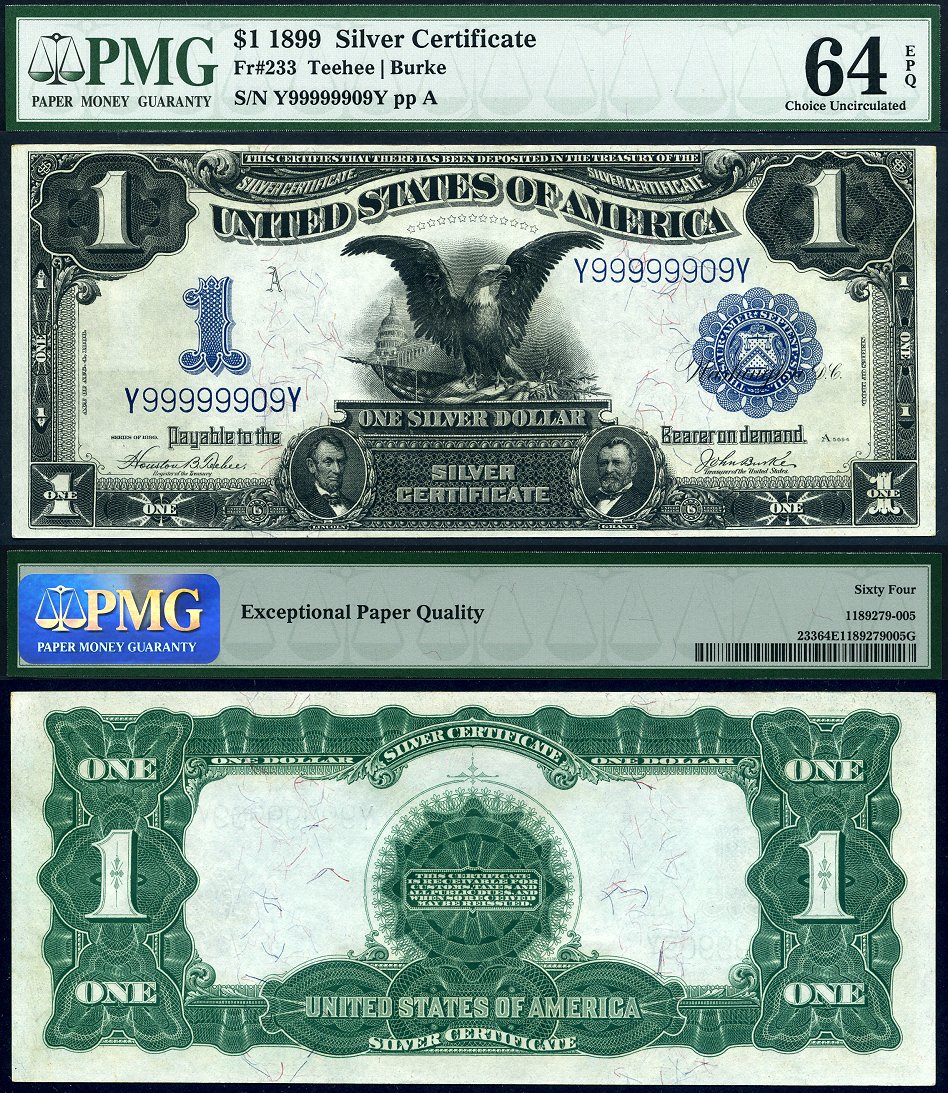 1899 $1 Silver Certificate Black Eagle FR-233 PMG CU64EPQ S/N Y99999909Y