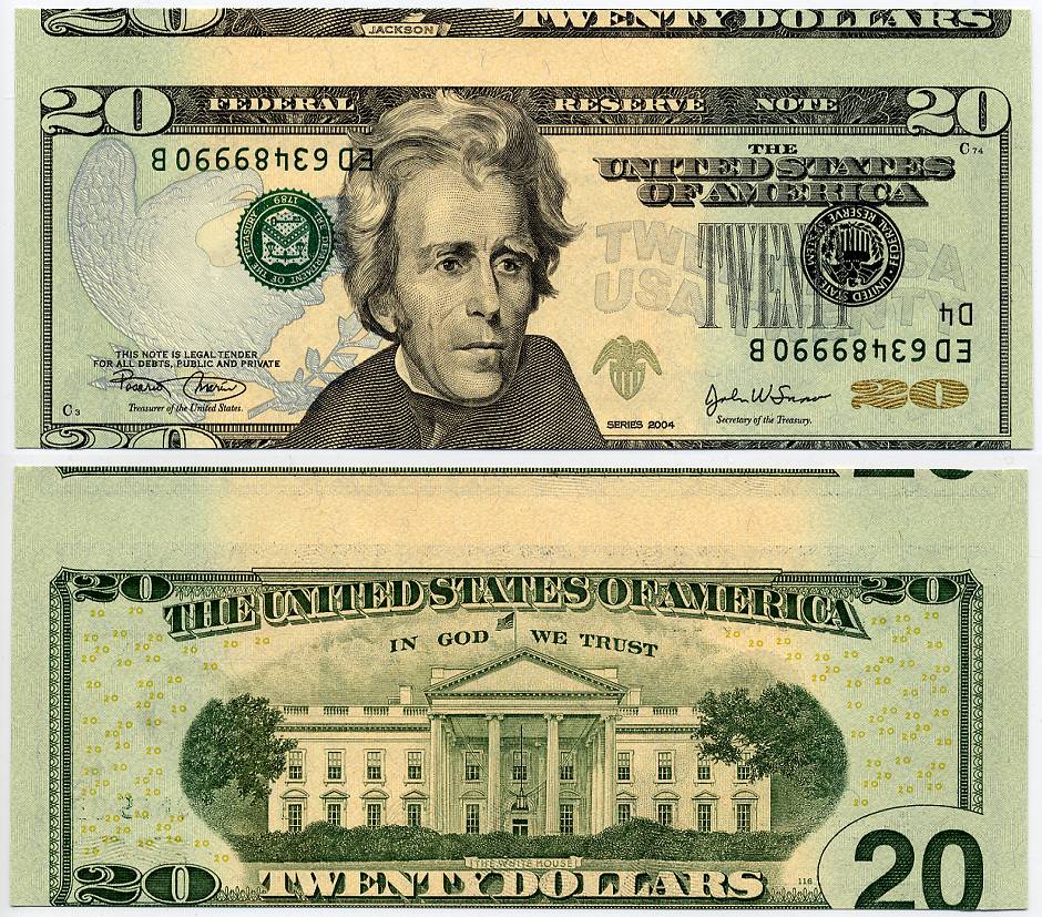 2004 $20 FRN Inverted Overprint With Moderate Misalignment Cutting Error