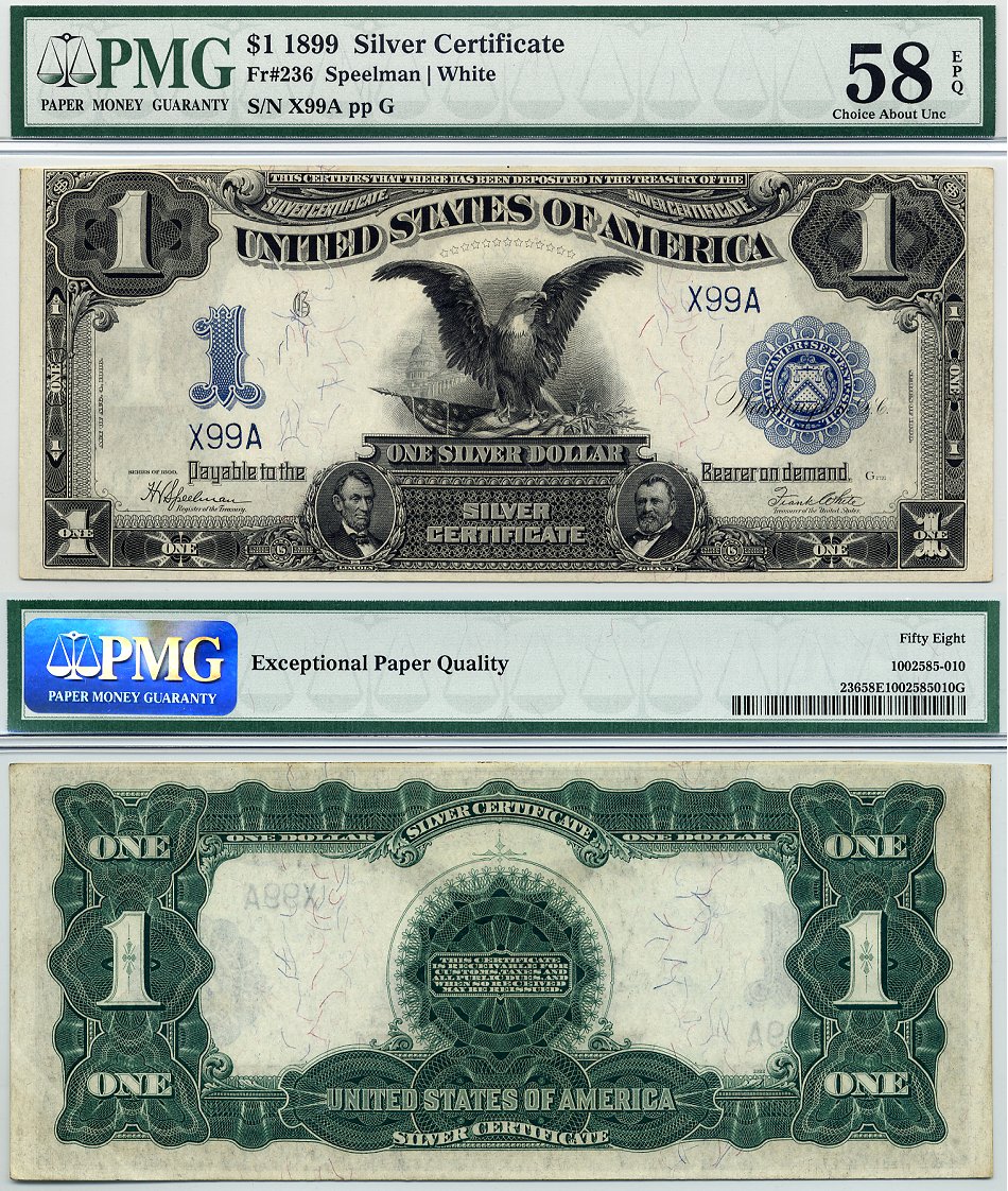 1899 $1 Silver Certificate "Black Eagle" FR-236 PMG AU58EPQ S/N X99A