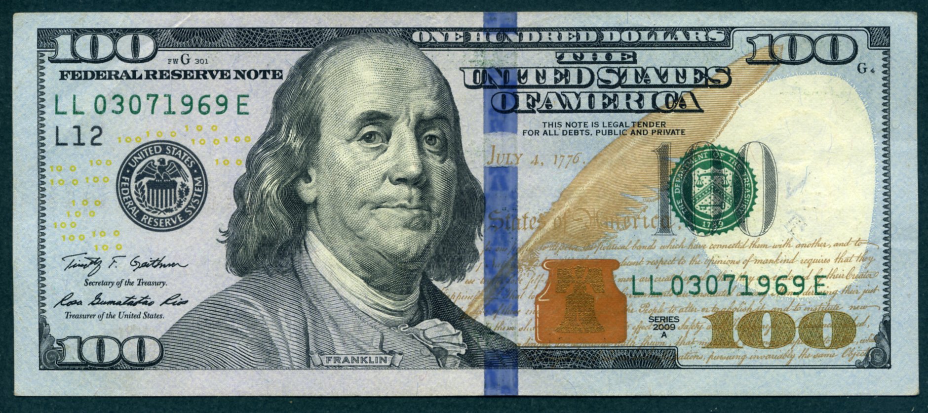 2009A $100 Federal Reserve Note S/N 03/07/1969 S/N LL03071969E