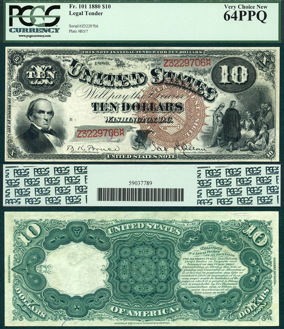 1880 $10 Legal Tender Note FR-101 PCGS CU 64PPQ S/N Z3229706