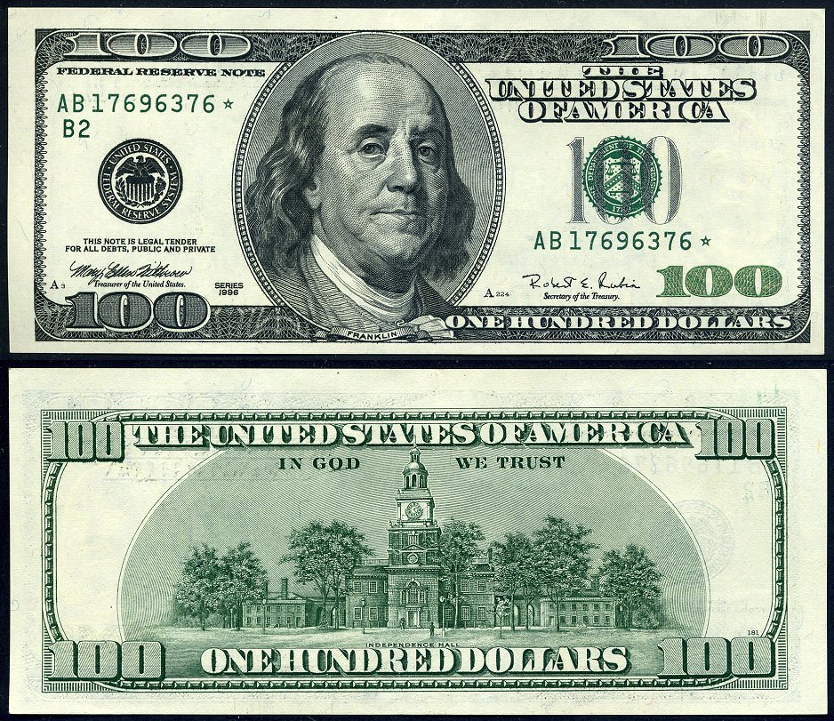 1996 $100 Federal Reserve Star Note FR-2175-B* S/N AB17696376*