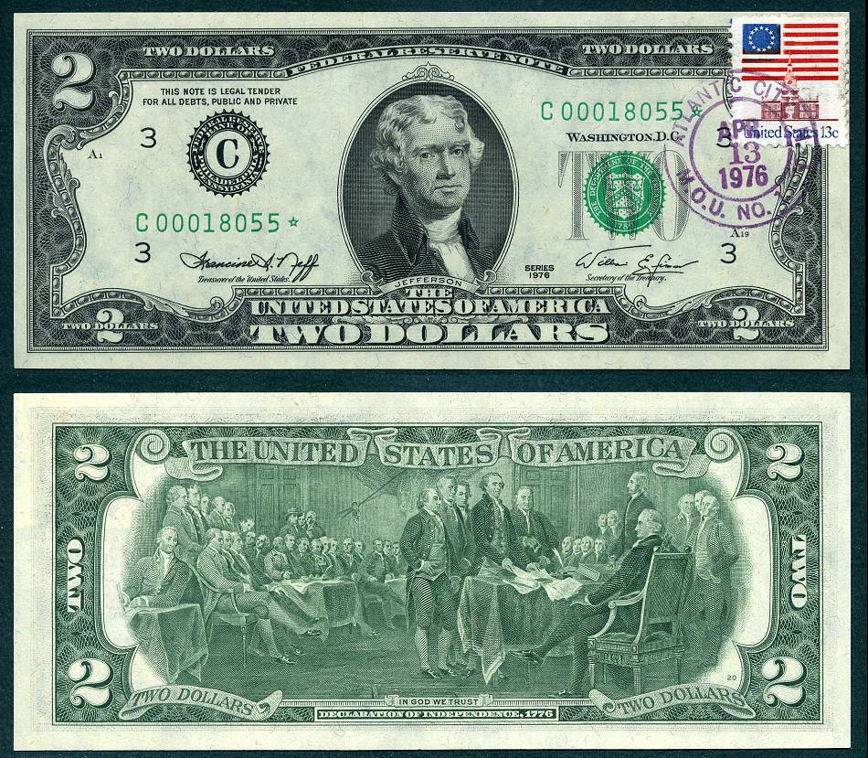 1976 $2 Federal Reserve Star Note FR1935-C* S/N C00018055*