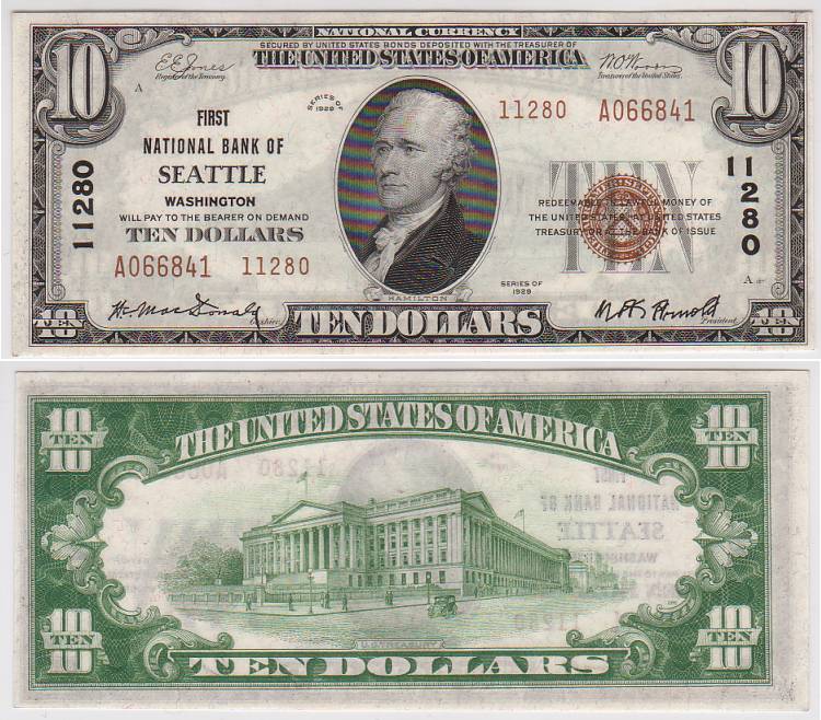 1929 $10 First National Bank of Seattle Washington