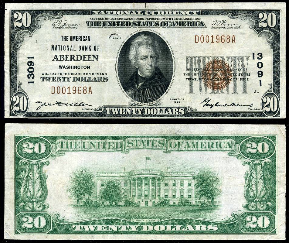 1929 $20 The American National Bank of Aberdeen WA