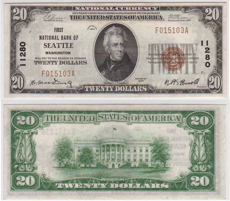 1929 $20 First National Bank of Seattle Washington