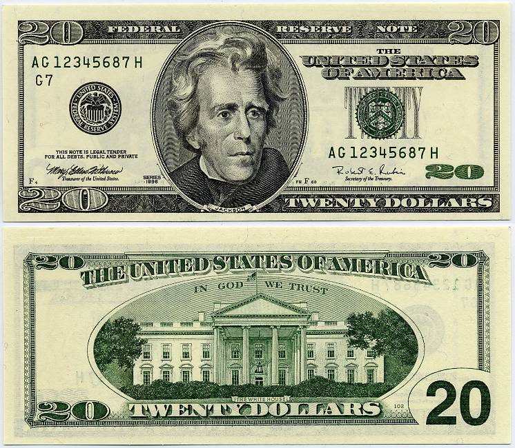 1996 $20 Federal Reserve Note Ladder S/N AG12345687H