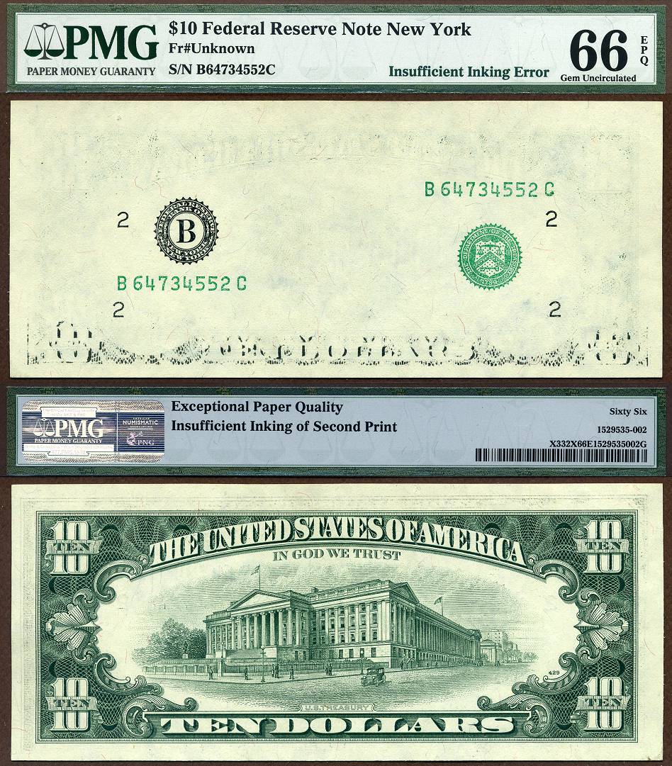 $10 FRN Insufficient Inking of the Second Printing