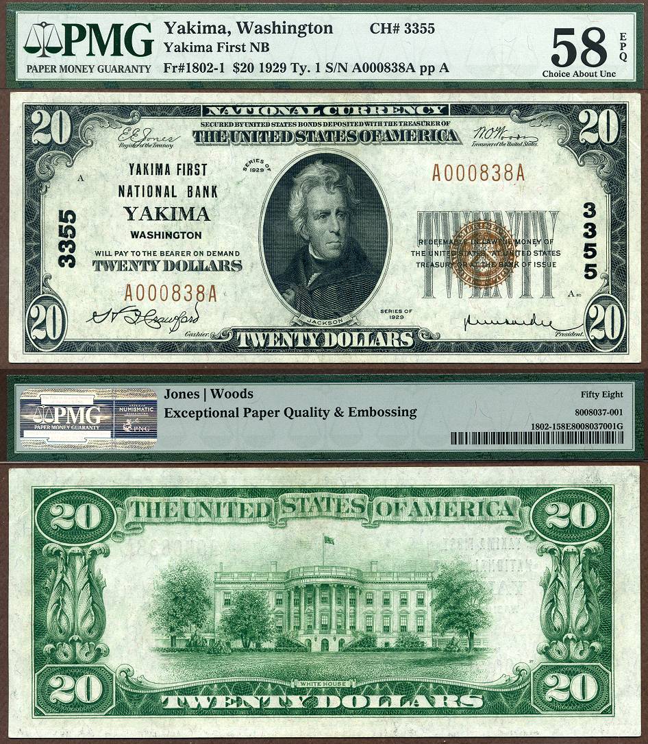 1929 $20 Yakima First Nation Bank Yakima Washington