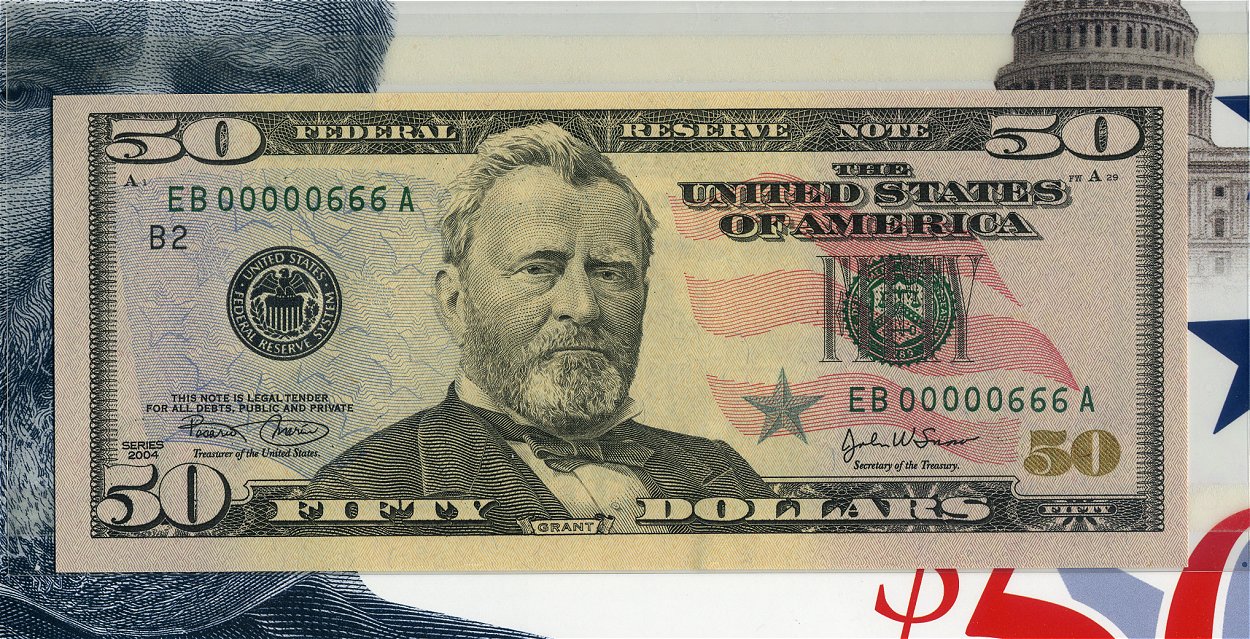 2004 $50 Premium Federal Reserve Set Lucky S/N 666