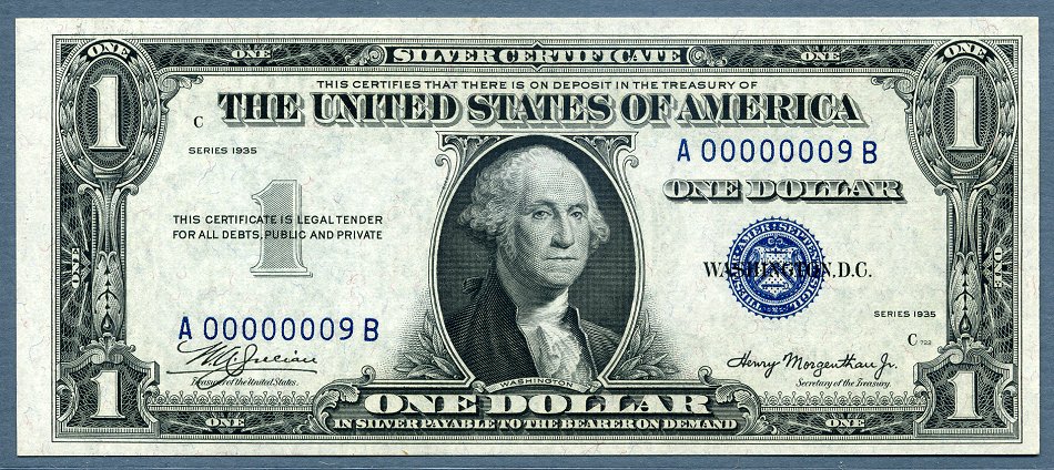 1935 $1 Silver Certificate Experimental Set # 9