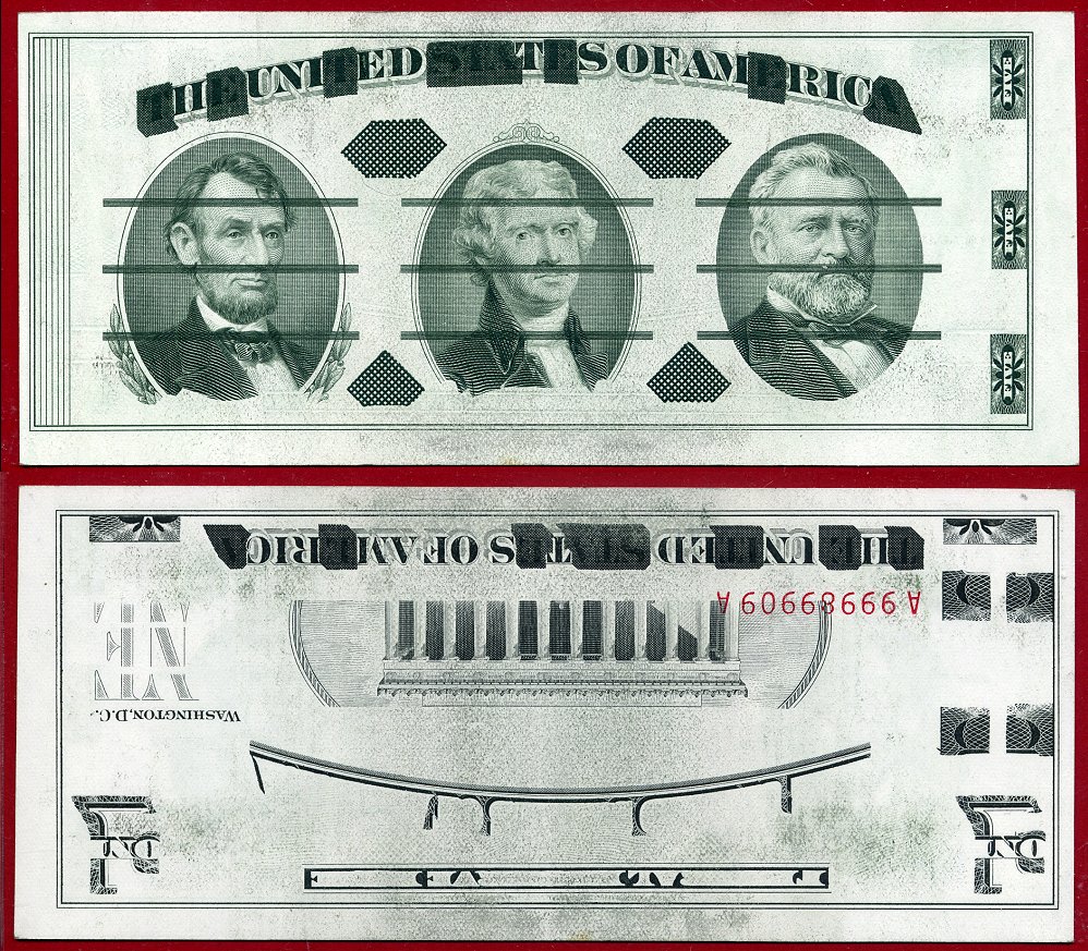 Giori Test Note with Inverted Back with Serial Numbers on Back S/N A99989909A