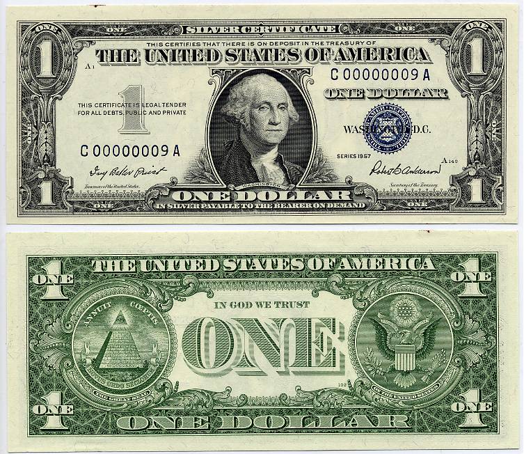 1957 $1 Silver Certificate S/N C00000009A