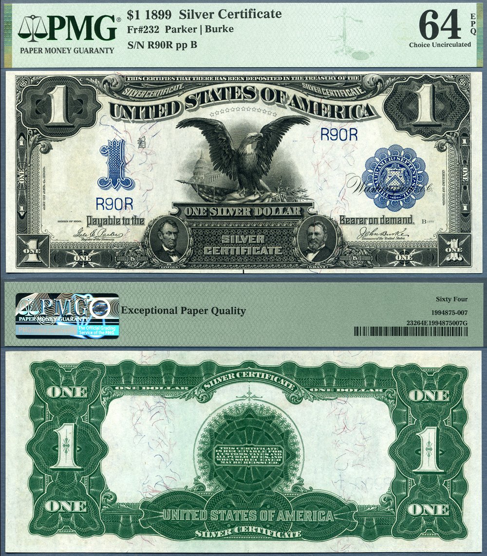 1899 $1 Silver Certificate FR-232 PMG CU64EPQ S/N R90R FR-232