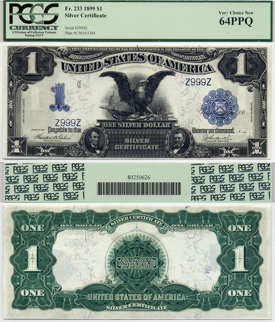 1899 $1 Silver Certificate Black Eagle FR-233 PCGS CU64PPQ S/N Z999Z