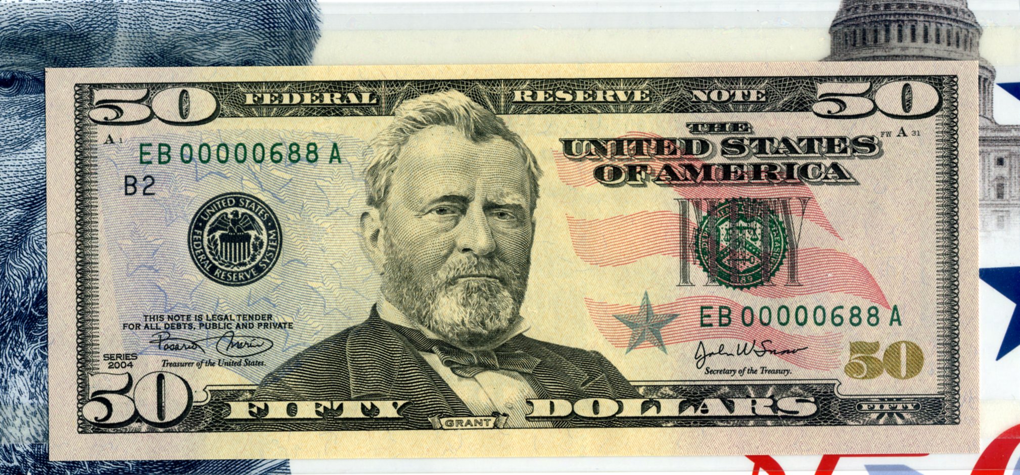 2004 $50 Premium Federal Reserve Set Lucky S/N 688