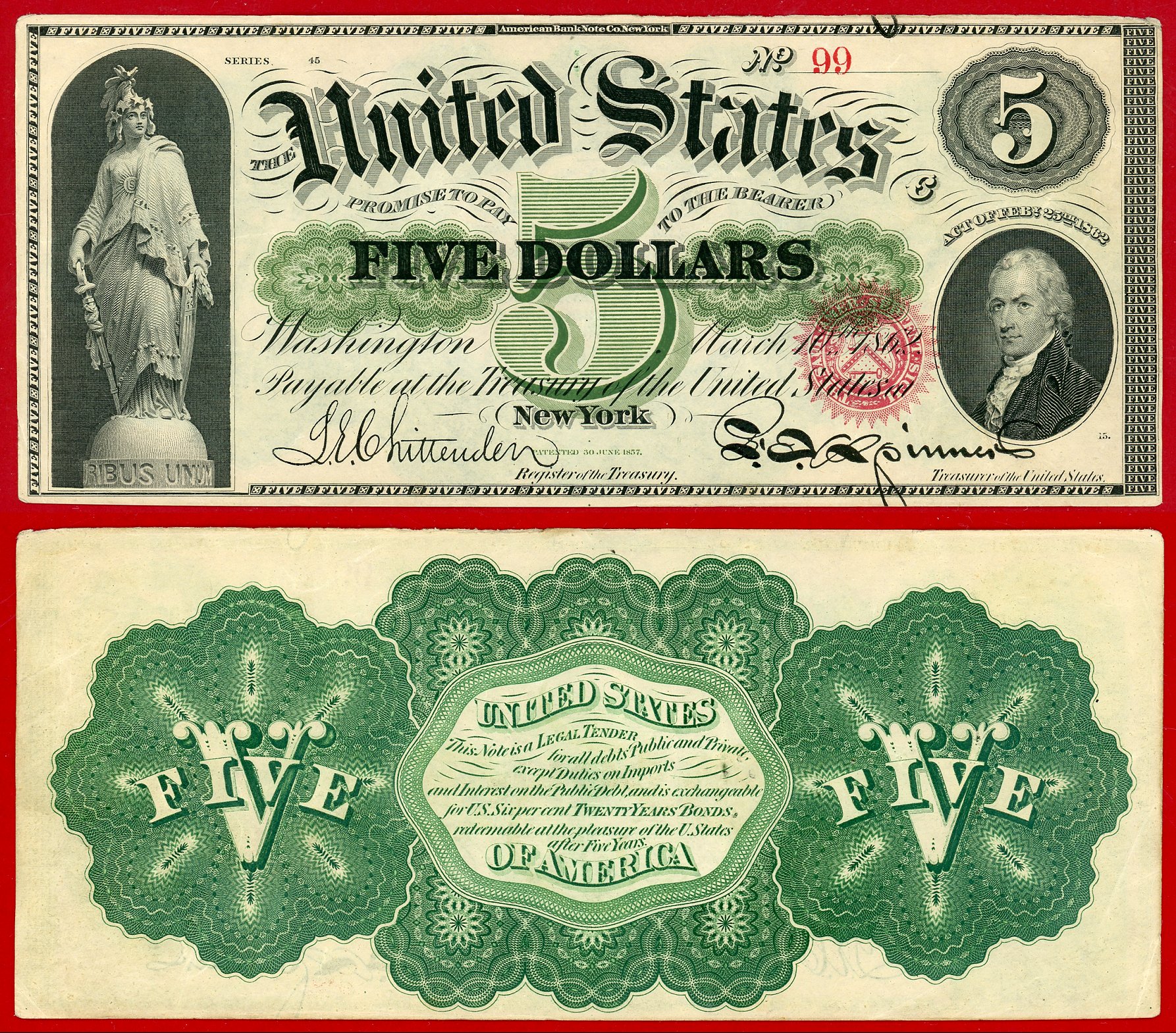 1862 $5 Legal Tender Note FR-6aS/N 99